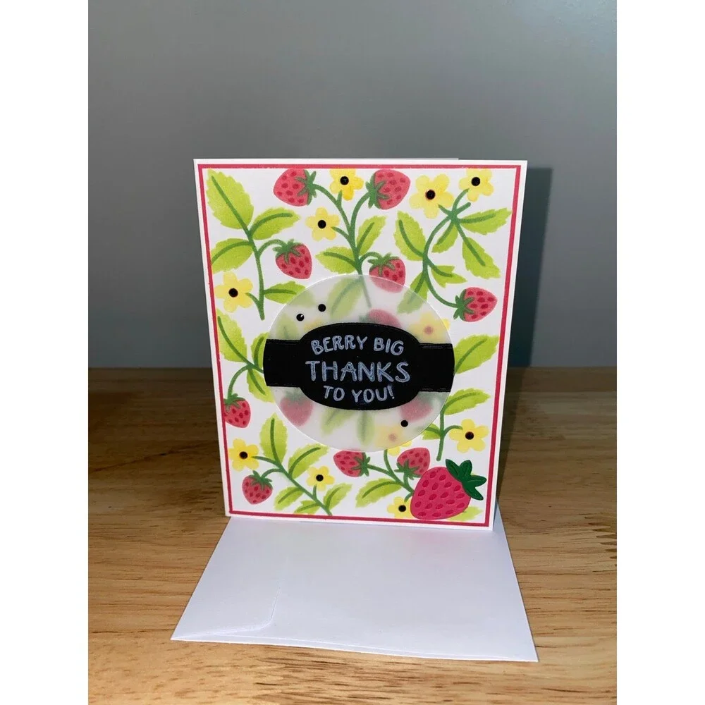 Strawberry Card – Handmade Fruit Greeting Card – Cute Berry Card – A2